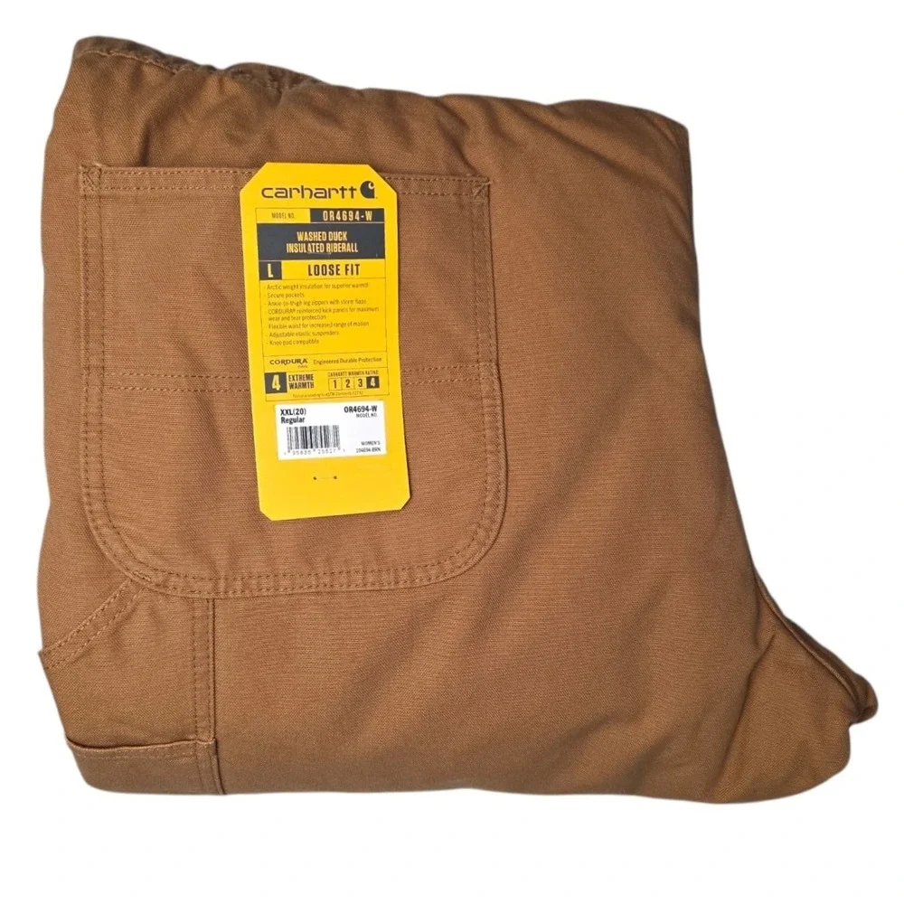 Carhartt Insulated Bib Overalls Women XXL Brown Washed Duck Loose Fit 104694 NEW